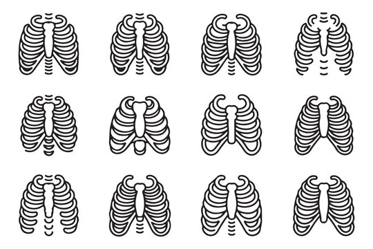 Collection of human rib cage icons showing different thoracic skeletal structures in thin line art style