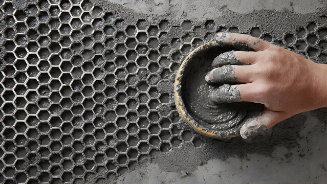 Builder handcraft trowel plaster closeup background in hyperreal detail. (70 chars)