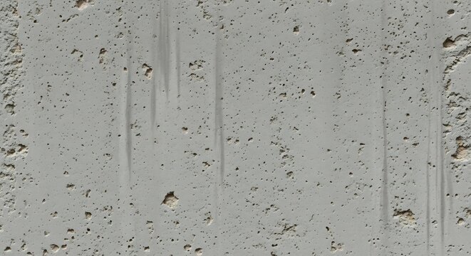 Closeup Texture of Gray Concrete Wall with Pockmarks and Vertical Lines.