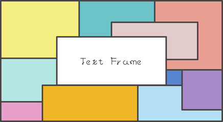 パステルカラーの長方形が重なり合うモダンなフレーム背景