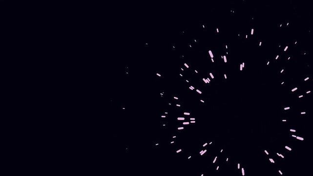 Abstract animation of glowing pink dashes and particles radiating from a central point against a dark black background Ideal for modern digital backgrounds or tech event visuals