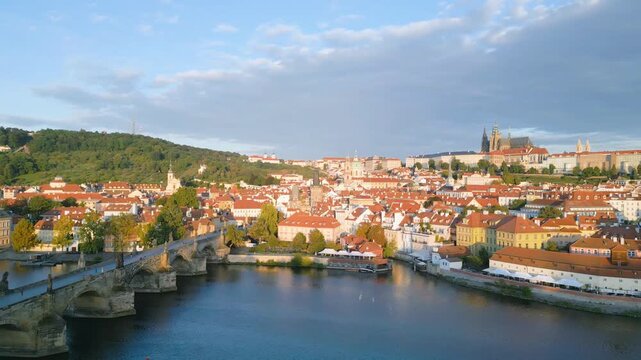 Discover the beauty of Charles Bridge and Prague Castle during a serene morning. The stunning views of the Vltava River complement the historic architecture of this charming city.