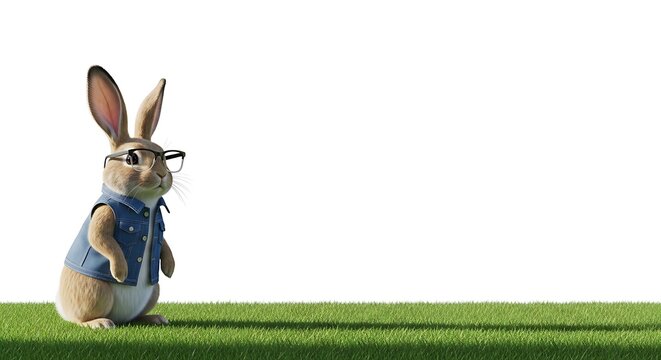 Easter day celebration with peter rabbit on a green lawn