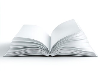 Fototapeta premium Open book with blank, white pages fanned out, creating a textured surface