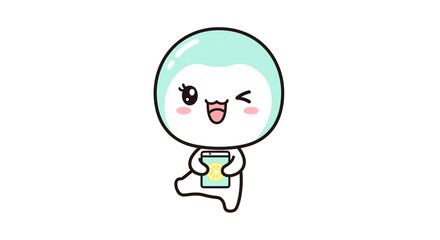 Obraz premium Cute Kawaii Cartoon Character Winking, Holding Refreshing Lemonade Drink. Adorable Vector Illustration for Summer Fun.