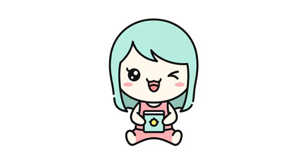 Obraz premium Cute Kawaii Chibi Cartoon Girl Character Winking Happily. Adorable Vector Illustration for Kids and Sweet Designs.