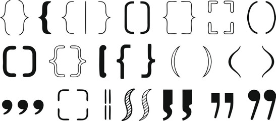 Fototapeta premium Black Silhouette of Curly Braces Parentheses Angle Quotation Marks Isolated on White 