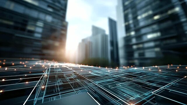 Abstract architectural design with grid pattern, geometric structure visualization, building pattern display, linear architectural concept, modern design graphic, defocused grid