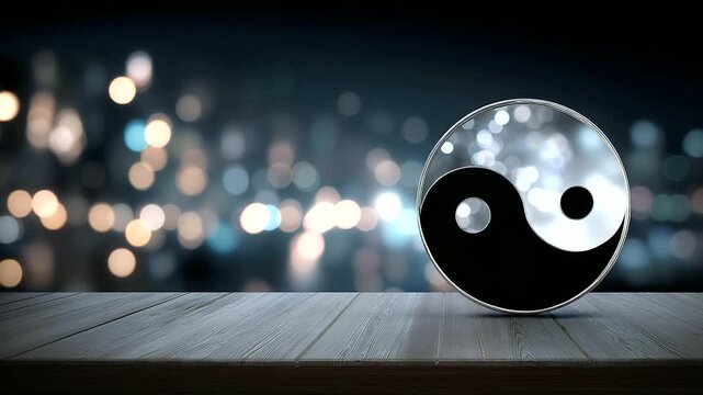 Yin yang symbol representing balance and harmony, black and white duality visualization, philosophical concept graphic, equilibrium symbol display, unity of opposites design,