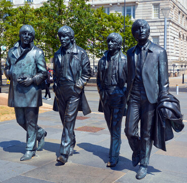 LIVERPOOL UNITED KINGDOM: Beatles Statue arrived on Liverpool's Waterfront in 2015. Donated by the famous Cavern Club, the placement of the statue coincides with the 50 year anniversary band