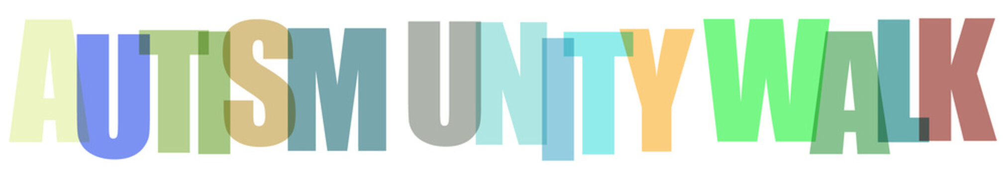 Colorful block letters spelling autism unity walk on black background