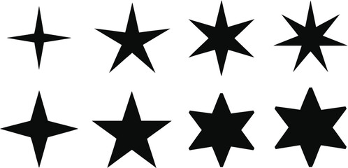 Obraz premium Black Star Silhouettes Collection Four Point, Five Point, Six and Eight Point Stars