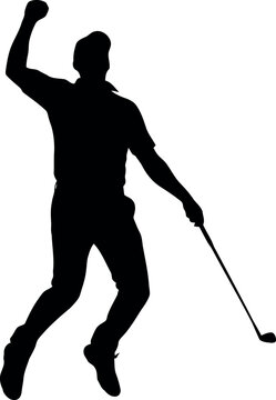 Golfer Celebrating Victory Swing After Successful Shot On Course