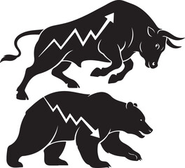 Bull and bear symbolizing stock market trends and financial growth or decline concept