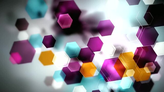 Abstract pattern of overlapping hexagonal shapes, tessellation design visualization, honeycomb structure display, layered geometric graphic, pattern repetition concept, defocused