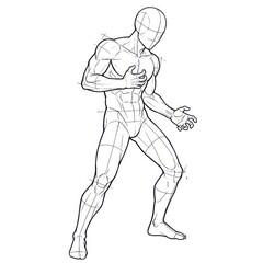 Ink sketch of man clutching chest in pain isolated on white background.