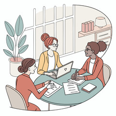 business people working in office. Female coworkers engaging in a productive discussion at the office