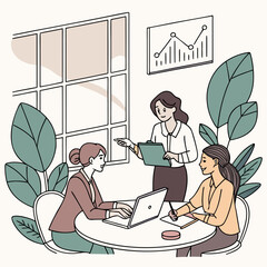 man and woman. Female coworkers engaging in a productive discussion at the office