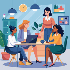 young couple in cafe. Female coworkers engaging in a productive discussion at the office