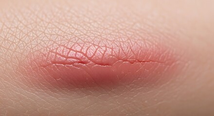 Fototapeta premium Macro photography of an inflamed skin lesion. Red swollen area indicating a boil or infected cyst. Useful for medical publi.