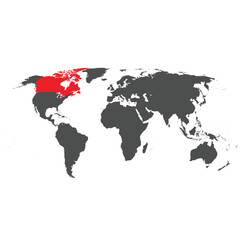 Obraz premium Canada Map Highlighted On World Map