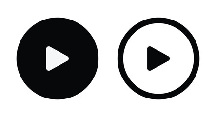 play button icons solid and outline circle media control flat vector set
