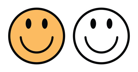Fototapeta premium smiley face icons set colored and outline happy emoji flat vector illustration