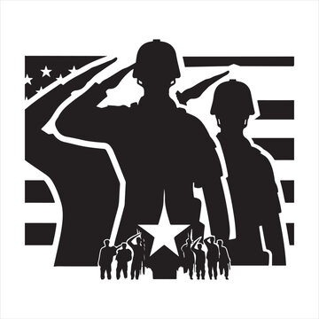 soldier salute vector silhouette line art logo design illustration
