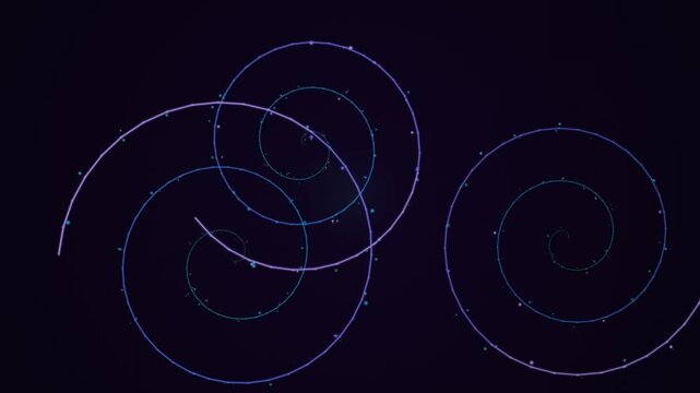 A mesmerizing spiral pattern of interconnected blue circles on a dark background viewed from directly above
