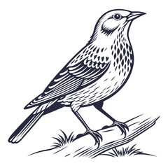 Obraz premium Black and white of a bird perched on a branch grass