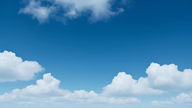 Beautiful Blue Sky With Fluffy White Clouds Drifting Slowly, Natural Scenery