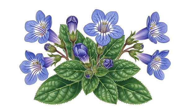 Blue and purple bell shaped flowers with green leaves watercolor blue flowers purple flowers