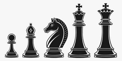 Chess pieces arranged in a row showcasing different types of chessmen Vector © Akshay