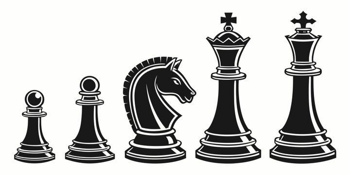 Chess pieces arranged in a row with a black king and queen at the end Vector