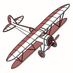 Red and white vintage biplane with propeller airplane © ni