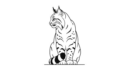 Majestic Lynx Sitting Gracefully in Detailed Line Art Illustration. © Haroh