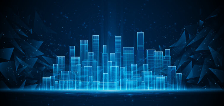 Smart city technology. Future technology city architecture concept. Digital hi-tech city design. Technology city background.