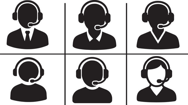 Customer service headset silhouette icon, simple black vector for support, call center, helpdesk.