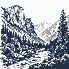 Obraz premium Precision of a remote mountain valley river trees rocks