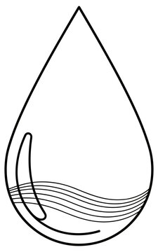 A simple, minimalist line drawing of a teardrop shape filled with wavy lines, representing water or a liquid, ideal for eco-friendly or purity-themed designs