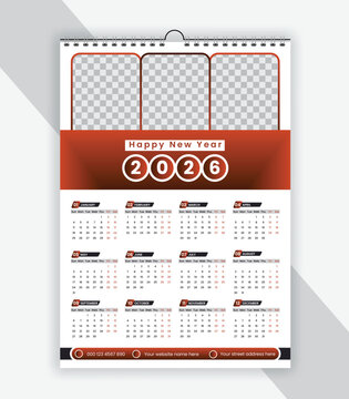 2026 Minimal Wall Calendar Modern Business Template, 2026 Yearly Wall Calendar design 