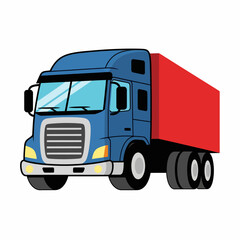 Blue Semi Truck with Red Trailer.