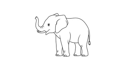 Fototapeta premium Outline Drawing of a Baby Elephant with Trunk Raised.