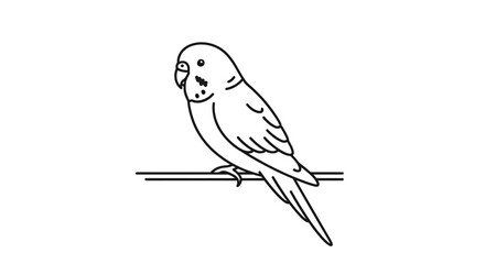 Obraz premium Minimalist Line Art Drawing of a Budgerigar Perched on a Branch.