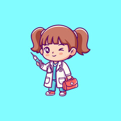 Cartoon Doctor Holding Syringe and Medical Bag