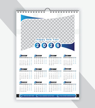 Professional 2026 wall calendar template for business and office planning