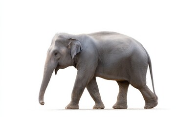 Obraz premium Young asian elephant walking on white background