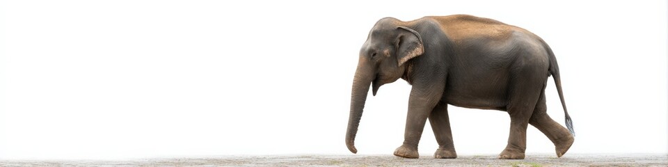 Obraz premium Asian elephant walking on pavement against white background