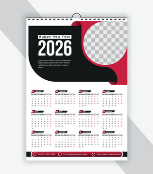 2026 Minimal Wall Calendar Modern Business Template, 2026 Yearly Wall Calendar design