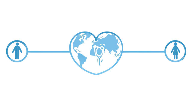 Global connectivity and human health represented through a heart and world map